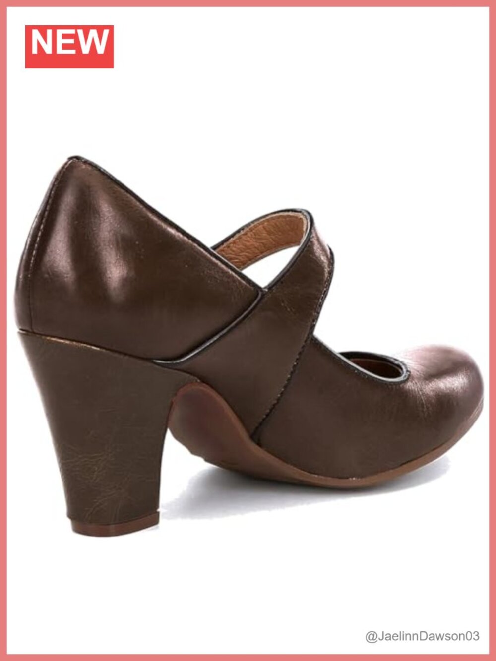 Vintage Chunky Block Heel Mary Jane Shoes Women's Leather Pumps 3" Heel - Picture 5 of 6